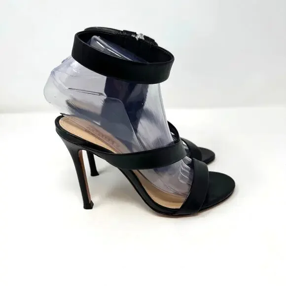 SCHUTZ Lauanne Heels Shoes 7 Black Leather Ankle Strap Brazil Dark Romantic Goth - Picture 5 of 12